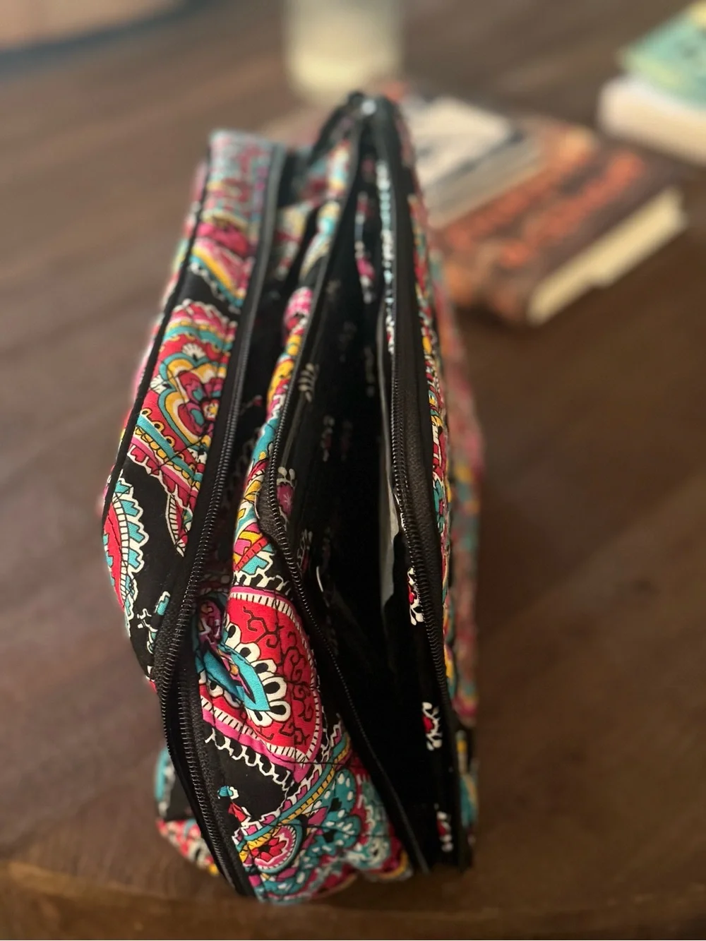 Large Vera Bradley Blush and Brush Parisian Paisley Makeup Case - Black Multi